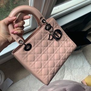 Lady Dior in Medium size baby pink patent leather